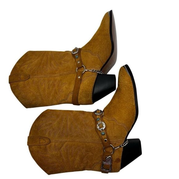 Dingo Western Leather Cowboy Boots With Gemstone Strap & Chain Brown Size 7.5 - Picture 5 of 8